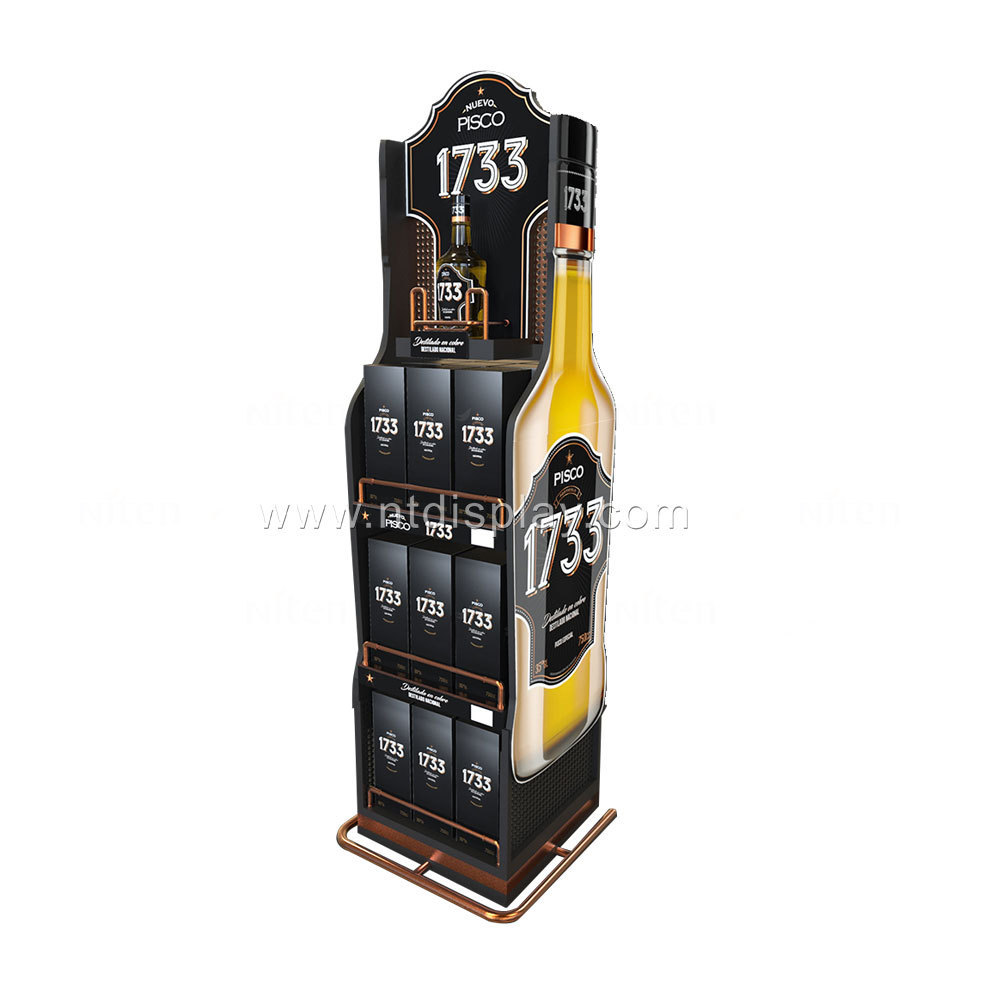 Custom logo Point Of Sale wooden Metal Product Shop POP Store Retail shelves Wine drink energy drink liquor liquid Display Racks