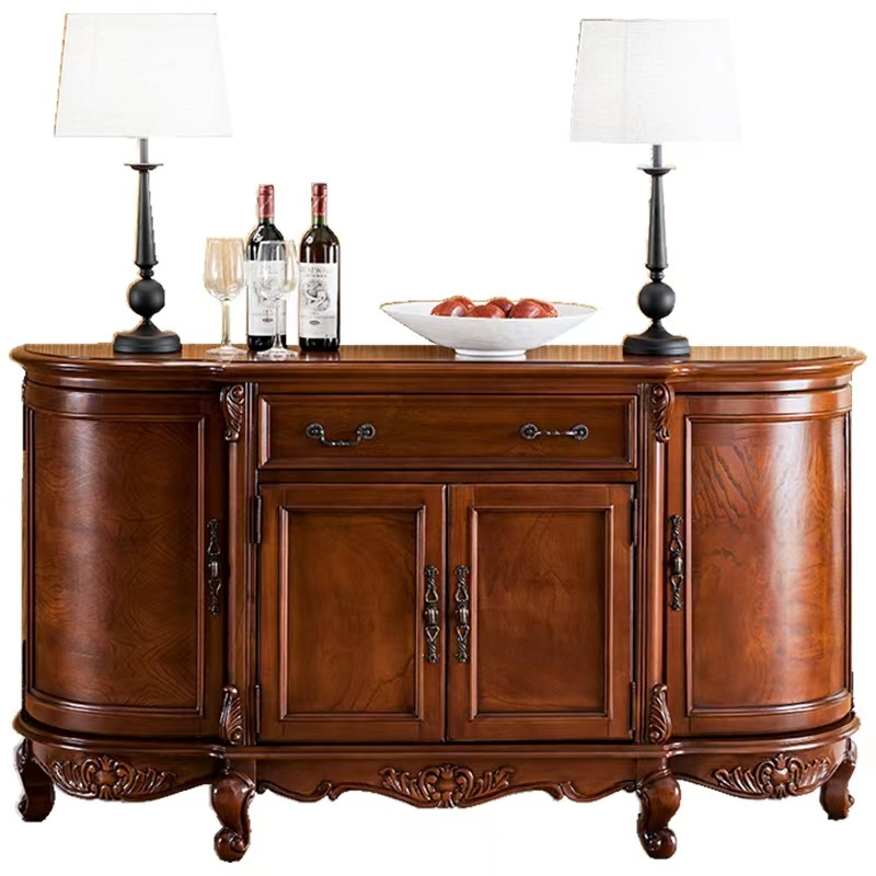 French retro light luxury carved living room dining room side wine cabinet solid wood dining room