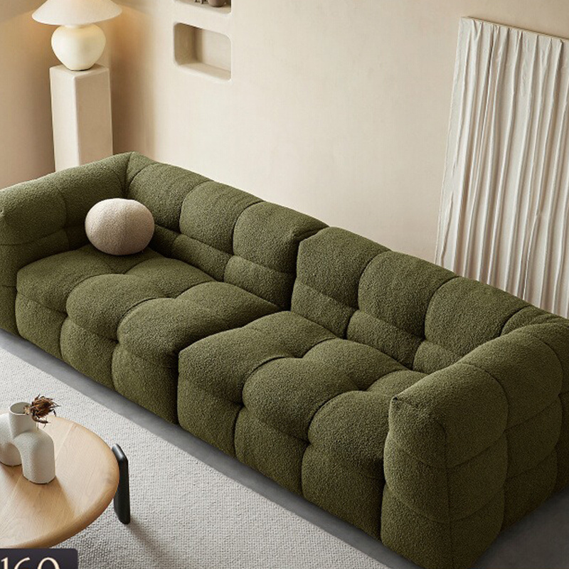 Modern simple velvet fabric sofa ins style dark green marshmallow three sofa living room in line sofa combination customization