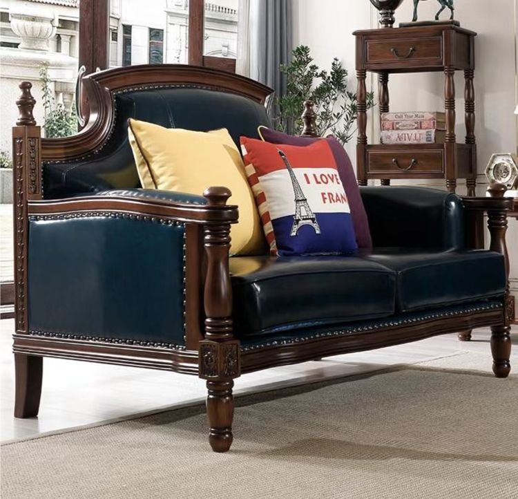 American country retro light luxury industrial style living room leather solid wood sofa