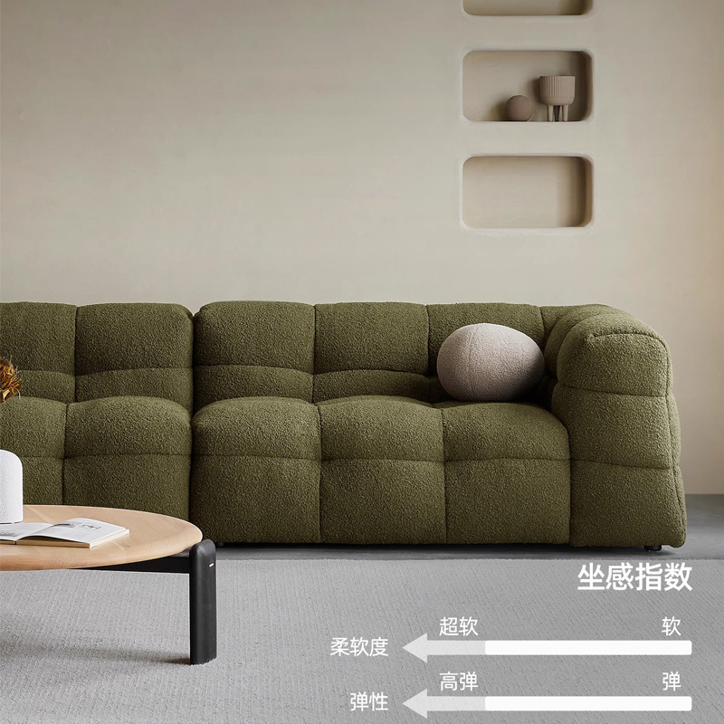 Modern simple velvet fabric sofa ins style dark green marshmallow three sofa living room in line sofa combination customization