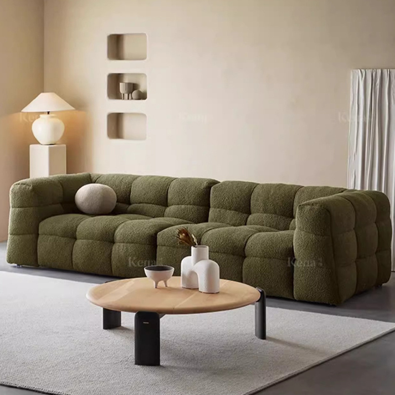 Modern simple velvet fabric sofa ins style dark green marshmallow three sofa living room in line sofa combination customization