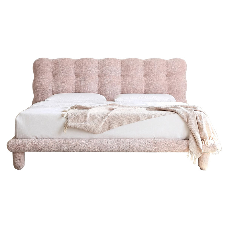 French Cream Bubble Bed 1.5m pink cloth Princess bed Girls Room Modern ins Wind Master bedroom high back soft bag bed custom