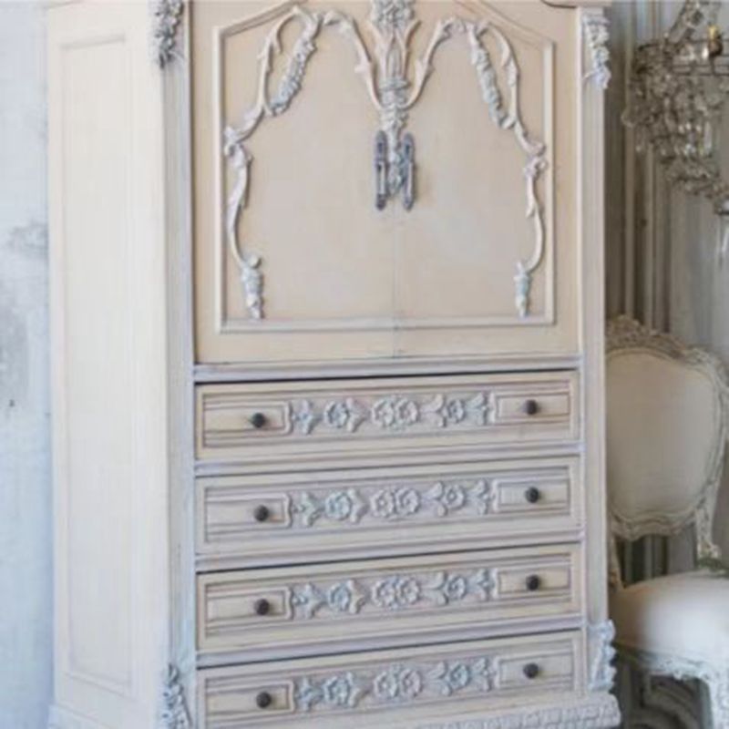 French retro do old palace style bedroom carved double door with drawer solid wood wardrobe