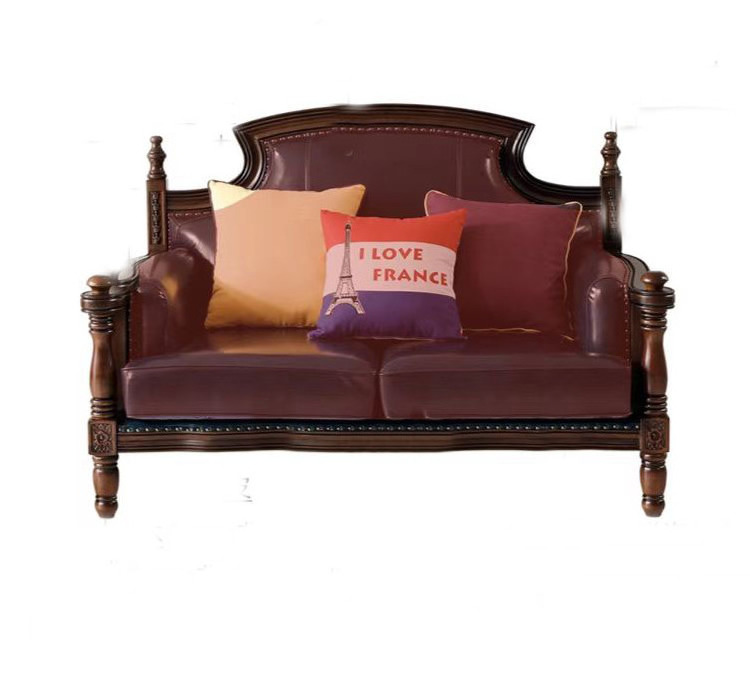 American country retro light luxury industrial style living room leather solid wood sofa