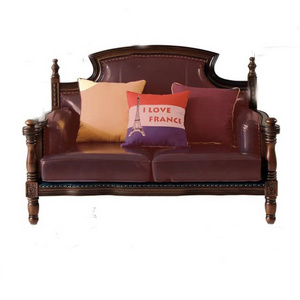 American country retro light luxury industrial style living room leather solid wood sofa