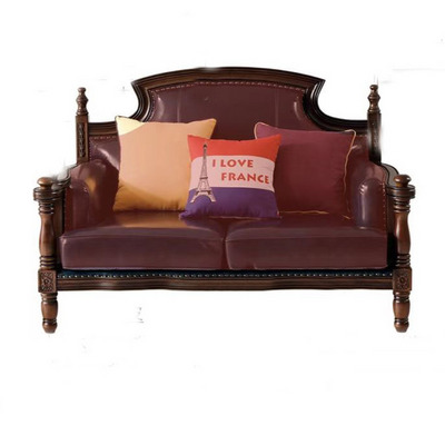 American country retro light luxury industrial style living room leather solid wood sofa