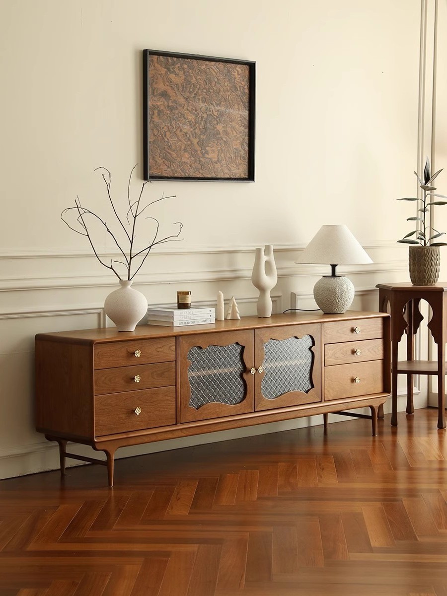 Modern simple cherry wood solid wood TV cabinet