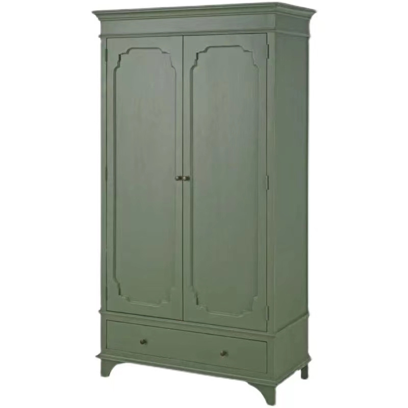 French country vintage do old simple fashion dark green two door solid wood wardrobe