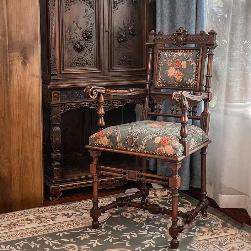 American high-end light luxury dining room living room solid wood carved Roman column dining chair