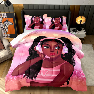 Black girl colchas de princesas quilt fluffy duvet bedding set 100% polyester printed comforter set