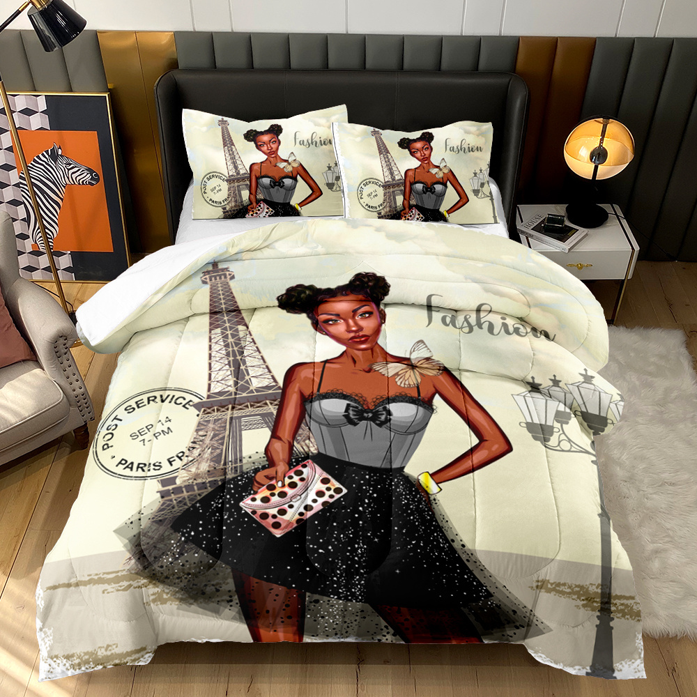 Black girl colchas de princesas quilt fluffy duvet bedding set 100% polyester printed comforter set