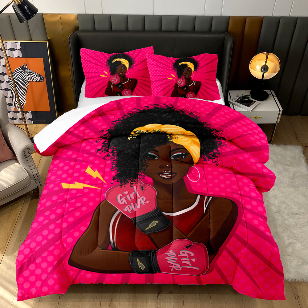 Black girl colchas de princesas quilt fluffy duvet bedding set 100% polyester printed comforter set