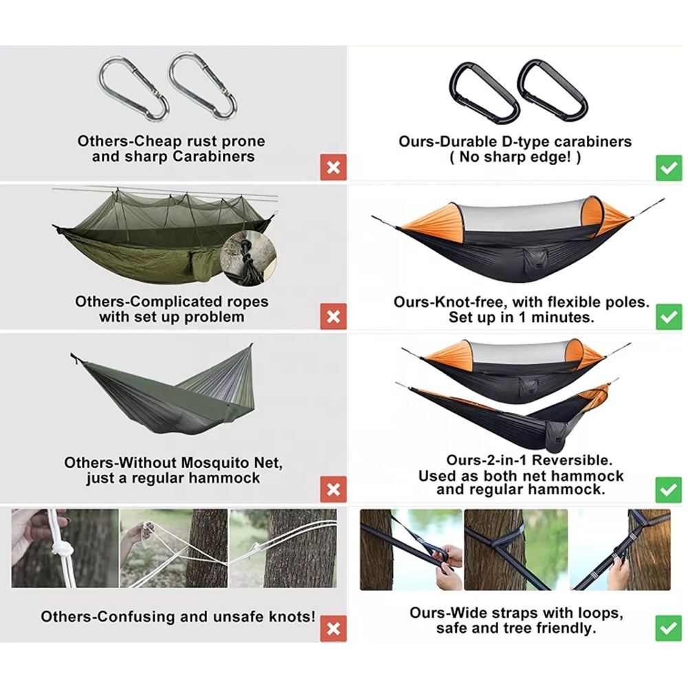 Ultralight Nylon Parachute Hammocks with 2 Hanging tree straps for Backpacking Travel Hiking