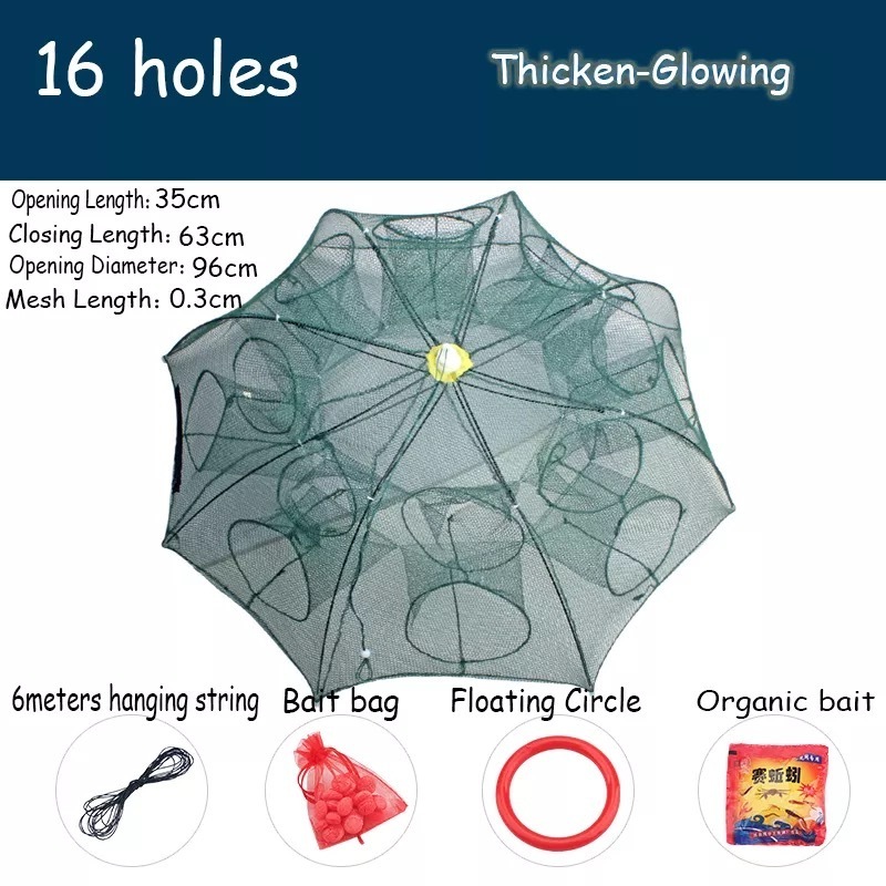 16 holes crab Fish Trap Foldable Fishing Bait Trap Cast Net Cage for Catching Small Bait Fish Eels Crab Lobster Minnows Shrimp