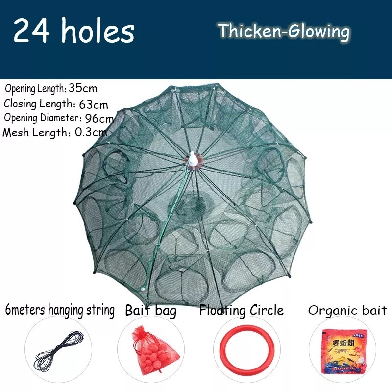 24 holes Crab Fish Trap Foldable Fishing Bait Trap Cast Net Cage for Catching Small Bait Fish Eels Crab Lobster Minnows Shrimp