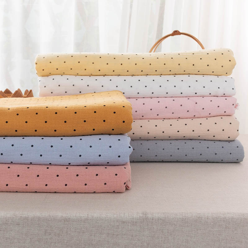 Soft polka dot 100% cotton muslin double crepe gauze printed fabric