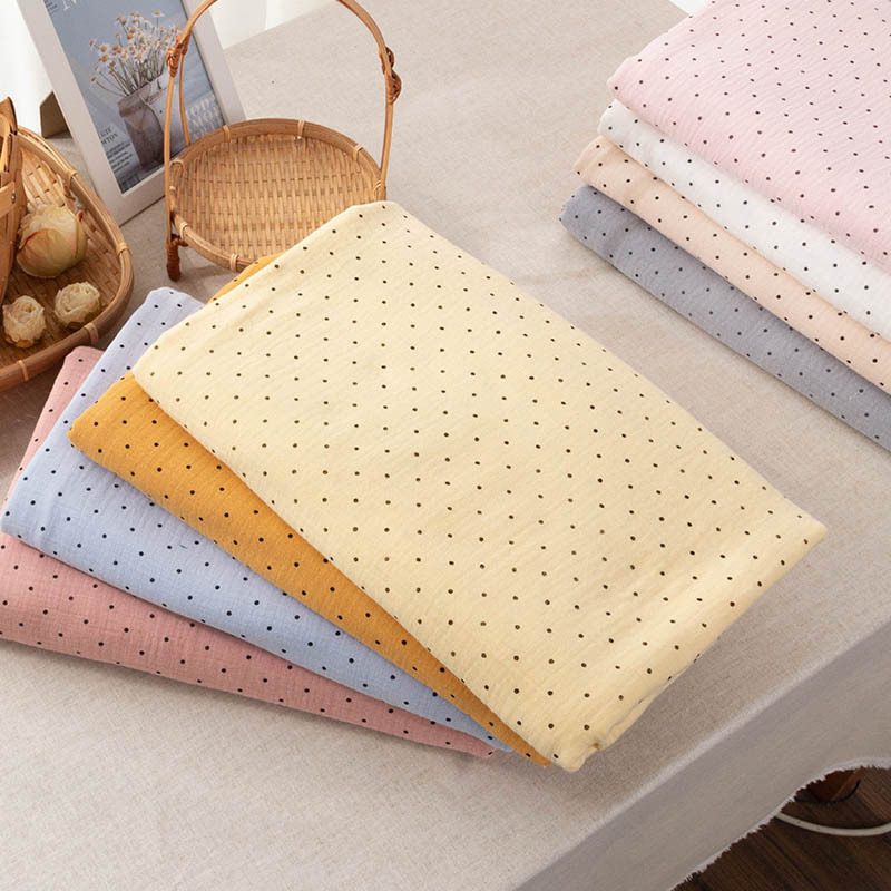 Soft polka dot 100% cotton muslin double crepe gauze printed fabric