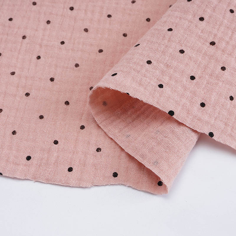 Soft polka dot 100% cotton muslin double crepe gauze printed fabric