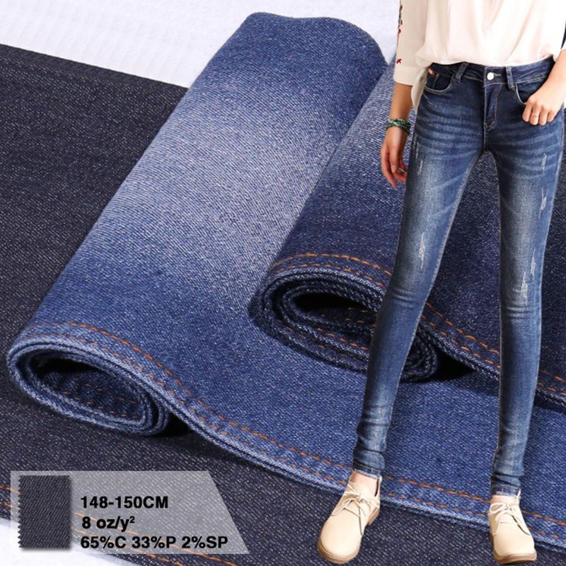 8 oz 65% cotton 33% polyester 2% spandex thin stretch twill denim fabric