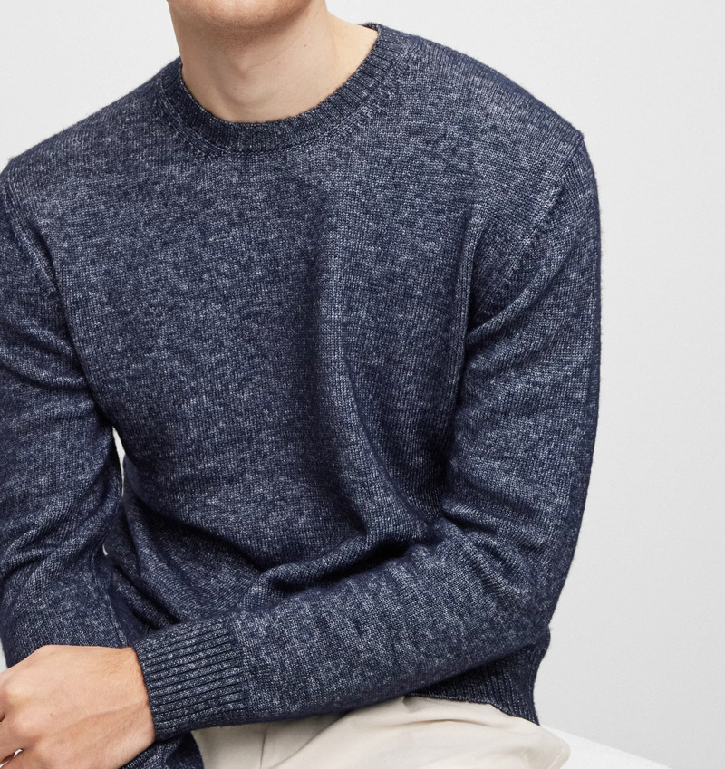 2024 Chinese Factory Knit Crewneck Pullover Men's Classic Merino Wool Jacquard RELAXED-FIT SWEATER WITH RIBBED CUFFS