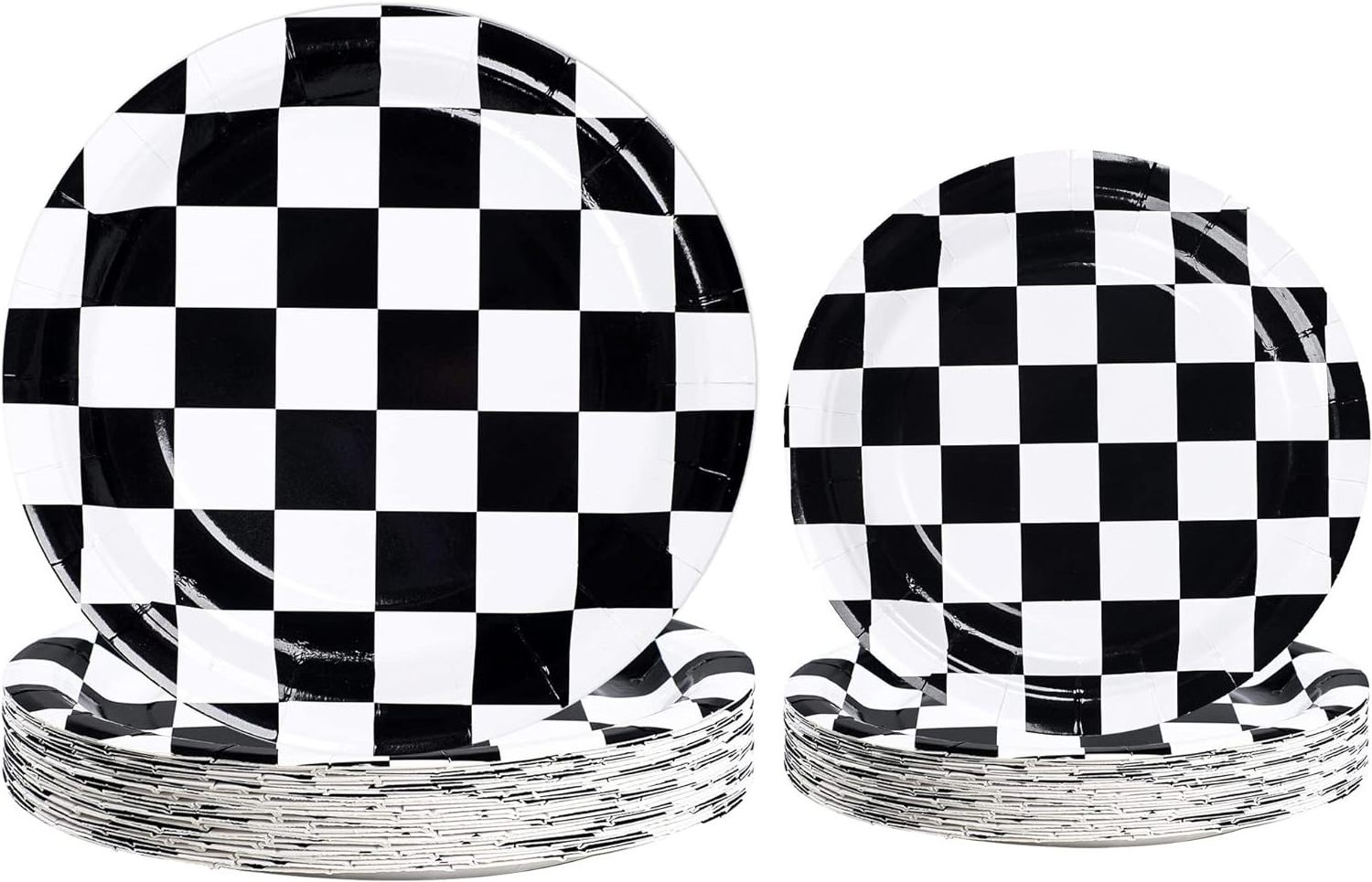 Factory Checkered Flag Party Supplies Racing Car Party Plates Black And White Tableware Set Plaid Disposable Dessert Paper