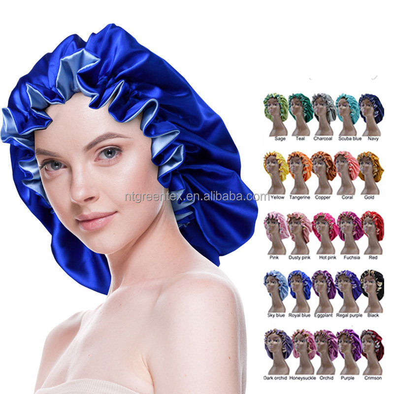 Fast Shipping 25 Colors Women Bonnets Luxury Silk Satin Hair Cover Elastic Band Satin Bonnet Sleep Cap