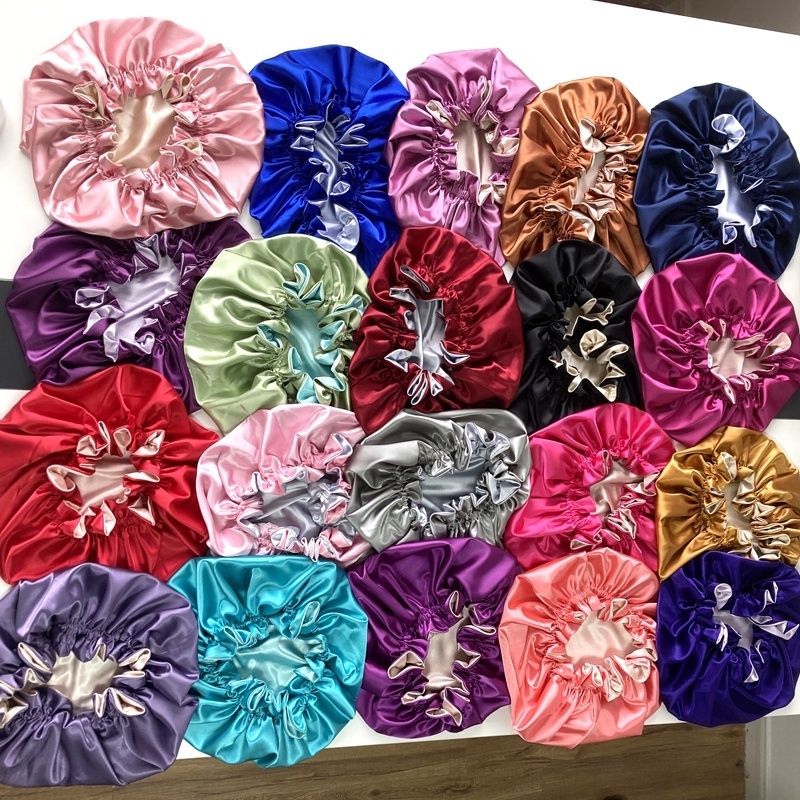 Fast Shipping 25 Colors Women Bonnets Luxury Silk Satin Hair Cover Elastic Band Satin Bonnet Sleep Cap