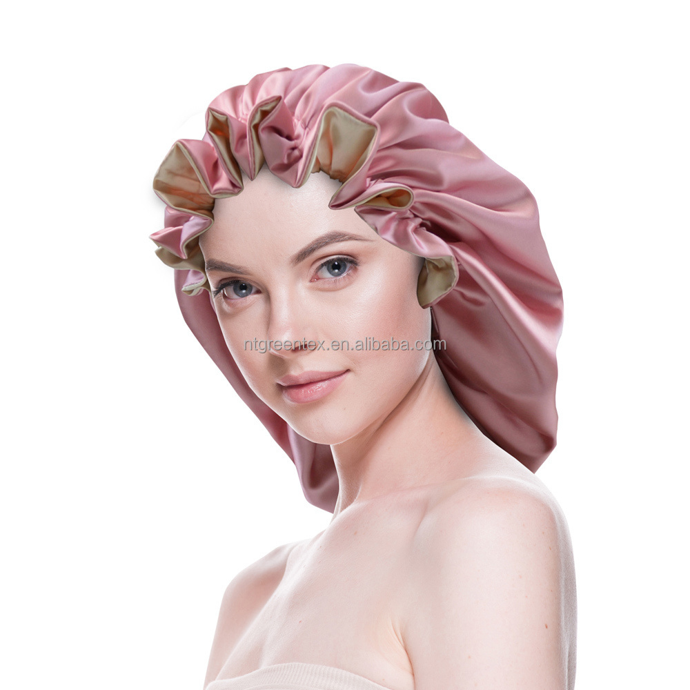 Fast Shipping 25 Colors Women Bonnets Luxury Silk Satin Hair Cover Elastic Band Satin Bonnet Sleep Cap