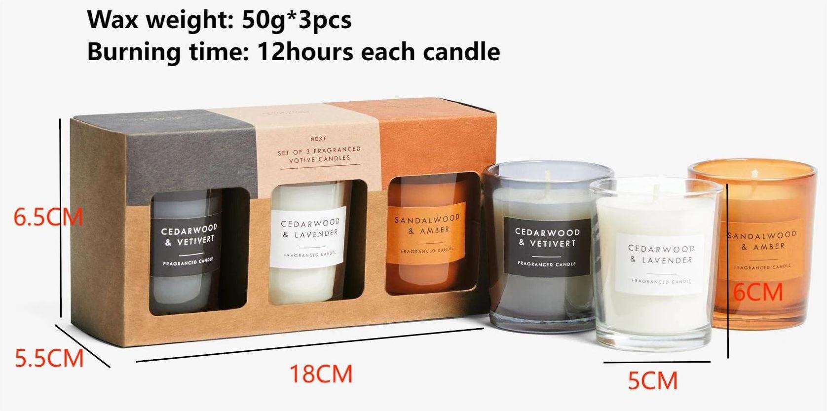 Wholesale soy wax luxury scented candles brown black white 50g mini Glass Jar 3pcs set Candle Gift Set