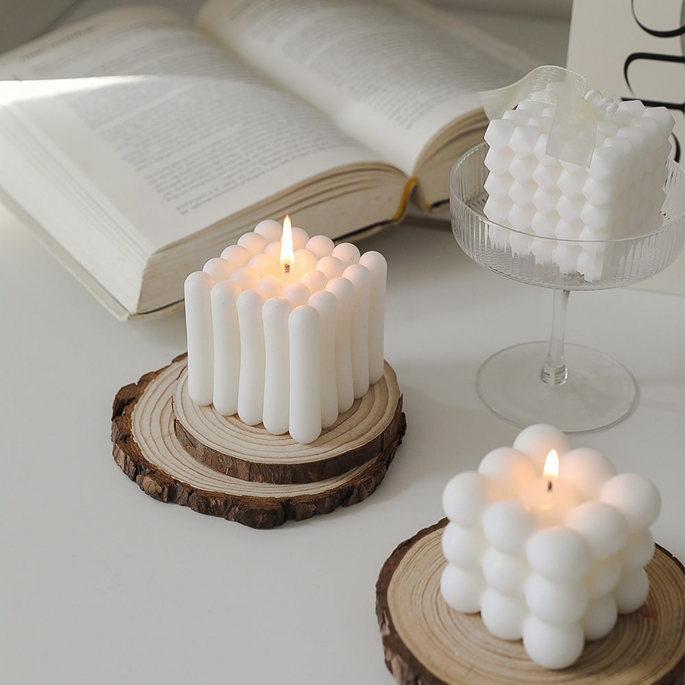 Magic Ball carved Candle Silicone Mold Bubble White large Cube Candle Set shape scented bubble soy wax candle for decoration