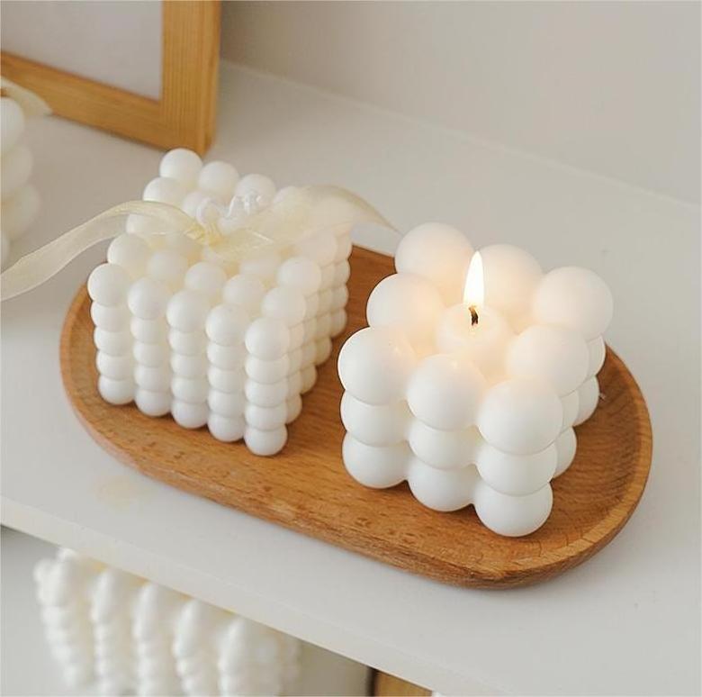 Magic Ball carved Candle Silicone Mold Bubble White large Cube Candle Set shape scented bubble soy wax candle for decoration