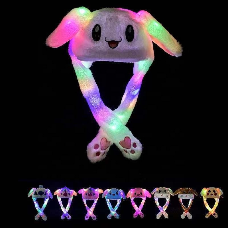 FREE SHIPPING children's adult light up animal plush cartoon cute moving rabbit ear bunny hat long with rabbit moving ears