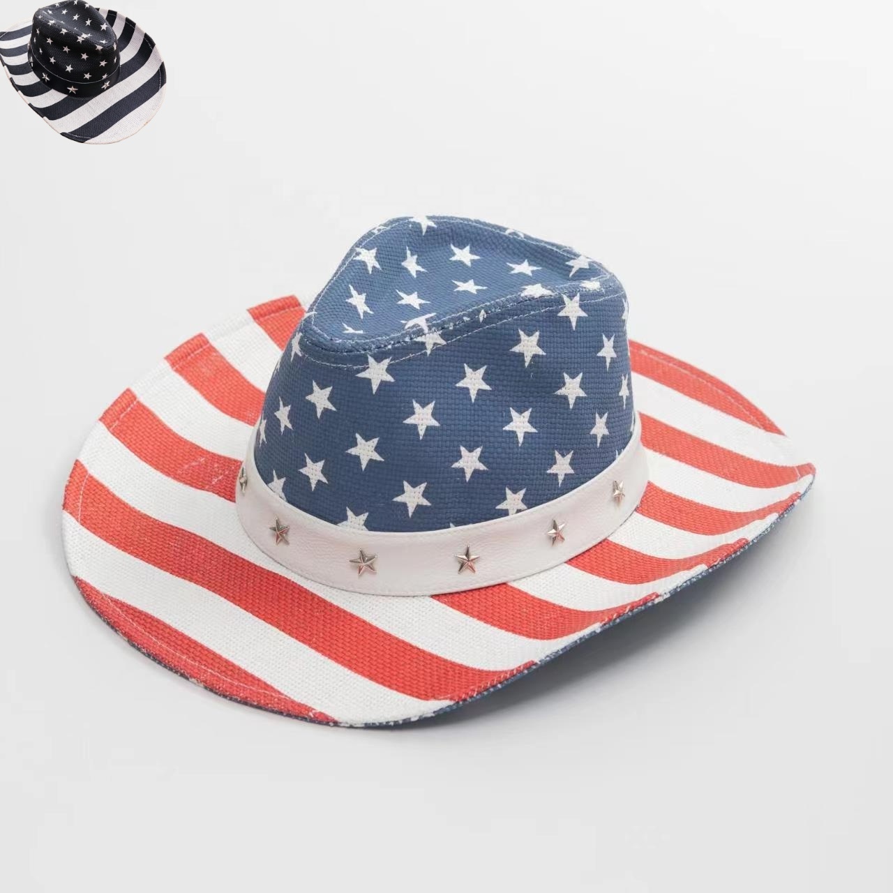 China manufacturer  adult custom logo us flag large brim colored colorful  pattern PAPER STRAW cheap cowboy hats for sale