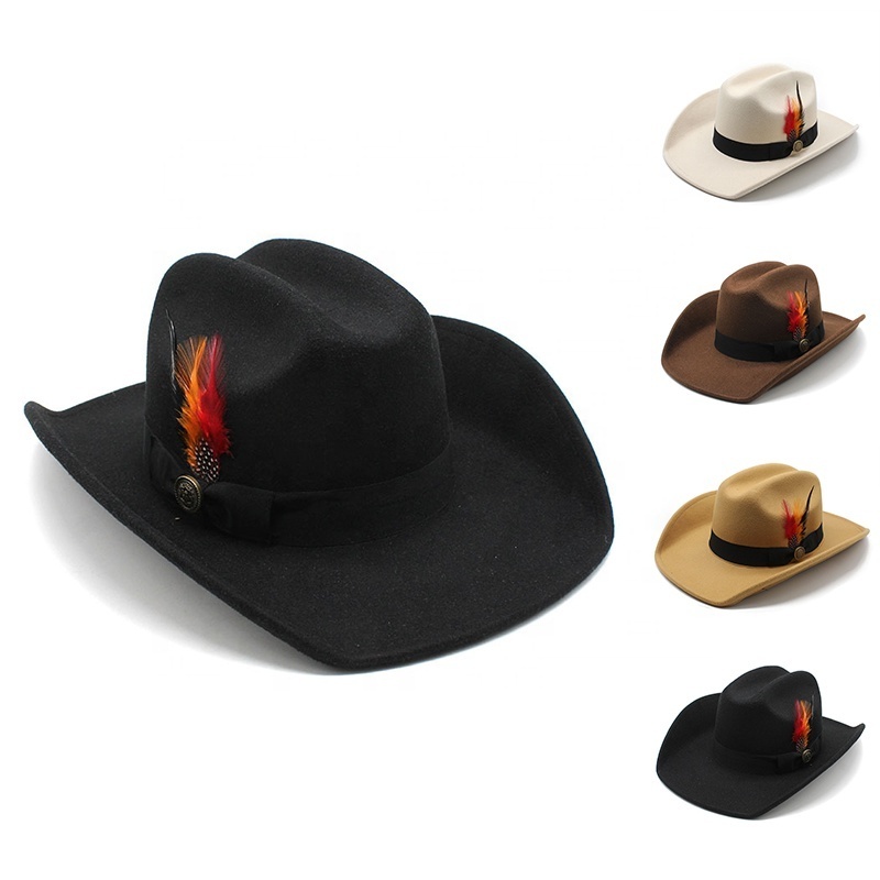 Luxury plain high quality western wide brim mexican black sombrero wool polyester panama fedora felt pro cowboy cowgirl hat