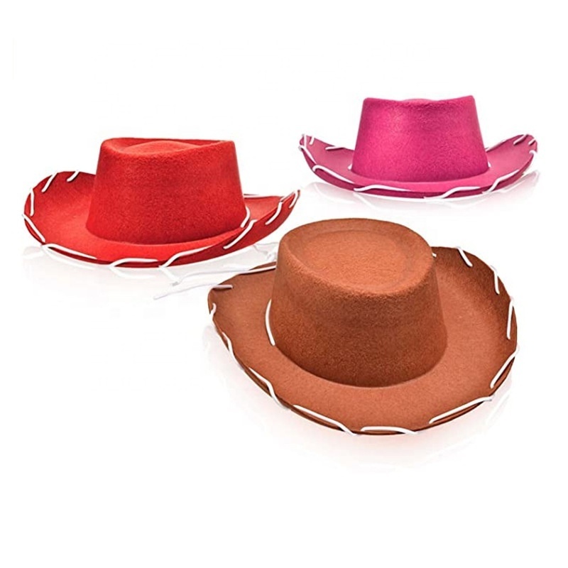 Wholesale cheap high quality customized solid color costume fashion plain cowgirl cow girl cowboy felt hat for adult kids