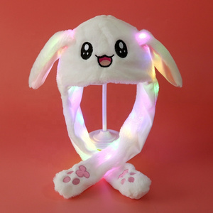 FREE SHIPPING children's adult light up animal plush cartoon cute moving rabbit ear bunny hat long with rabbit moving ears