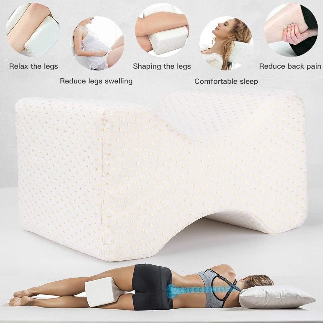 Knee Memory Foam Contour Leg Pillow For Relieve Lower Back Knee Hip and Joint Pain Sciatica for Side Sleepers with Washab