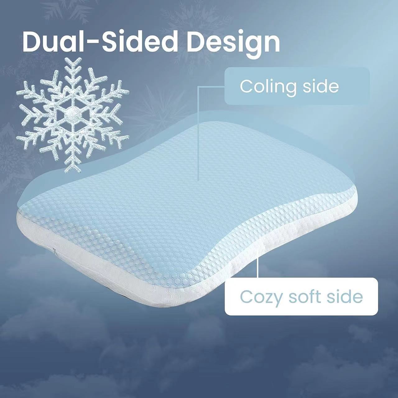 Dual-Sided Adjustable Soft Cooling Pillow Chill Pillow for Hot Sleepers, Heat Reducing Pillow with Shredded Memory Foam Filling