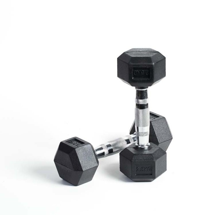 Commercial Rubber 10Kg Dumbbell Set Strength Gym Fitness Equipment Black Iron Hexagonal Dumbbell