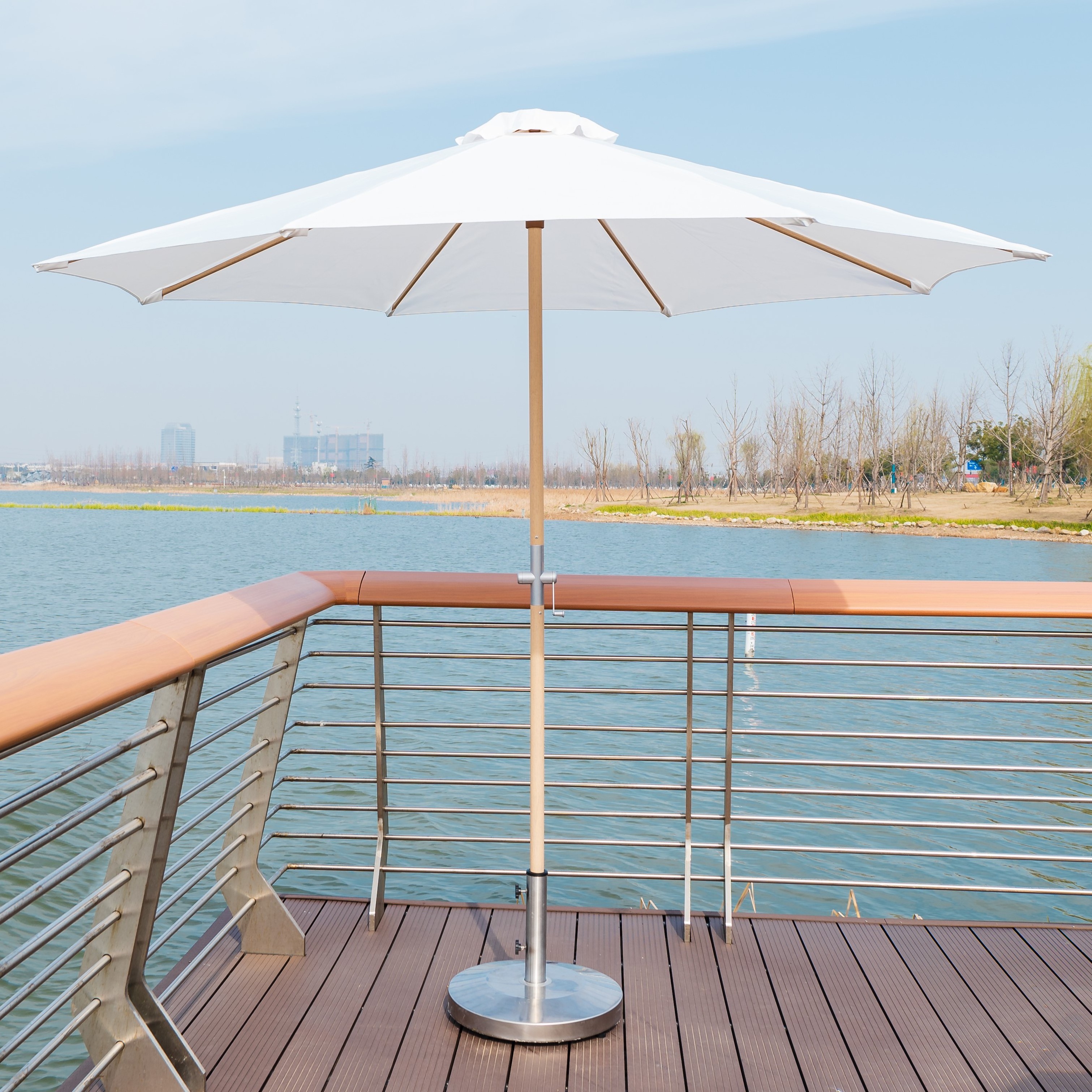 2022 Outdoor Beach Hotel Swimming Pool Garden Wood Print  Beach Umbrella Parasol With Tilt And Crank