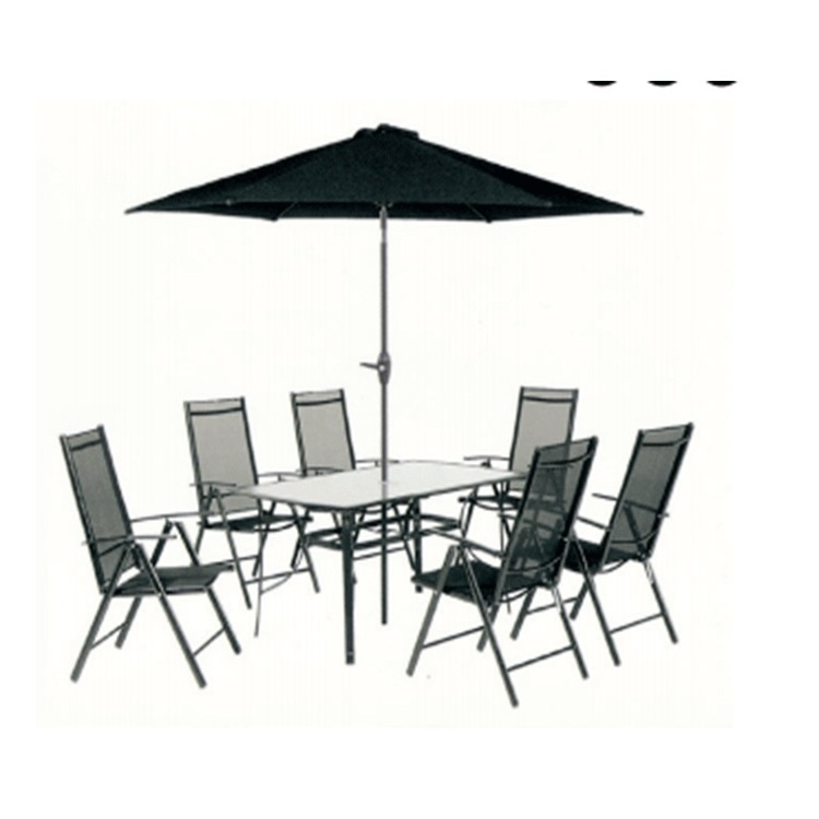 Picnic Beach Table 8pcs Set Hotel Pool Outdoor Furniture Chairs Table Umbrella