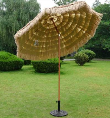 Professional Thatch Hawaiian Portable Wood Parasol Stripe Patio Outdoor Beach Garden Umbrella