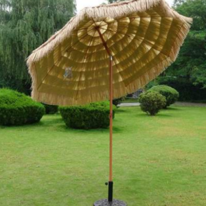 Professional Thatch Hawaiian Portable Wood Parasol Stripe Patio Outdoor Beach Garden Umbrella