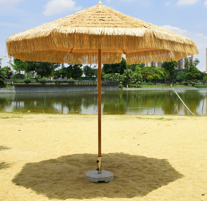 Professional Thatch Hawaiian Portable Wood Parasol Stripe Patio Outdoor Beach Garden Umbrella