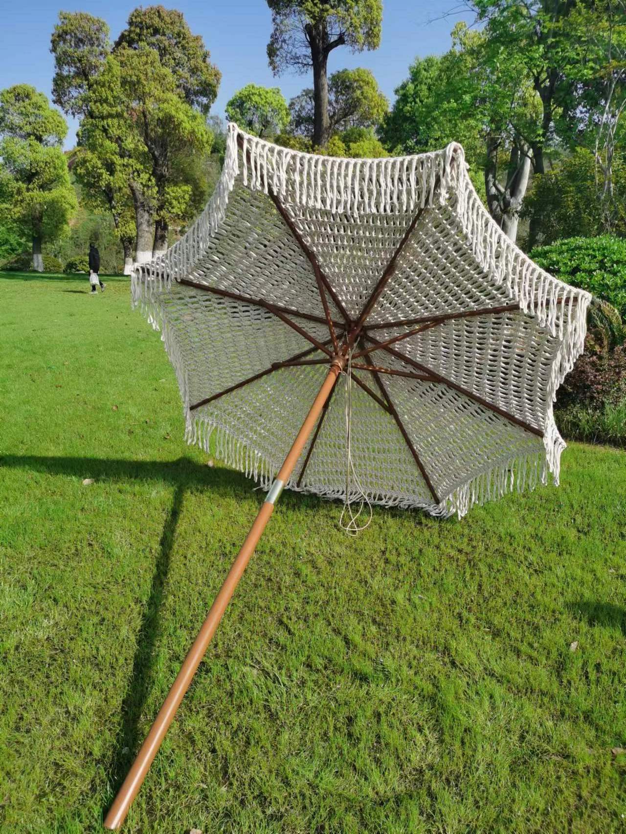 2M Woven umbrella Pull on the rope parasol Stainless steel double pulley macrame umbrella