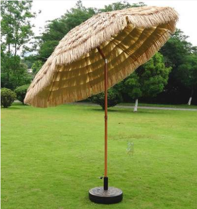 Professional Thatch Hawaiian Portable Wood Parasol Stripe Patio Outdoor Beach Garden Umbrella