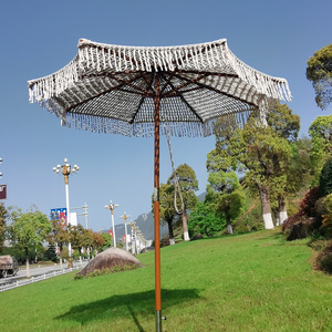 2M Woven umbrella Pull on the rope parasol Stainless steel double pulley macrame umbrella