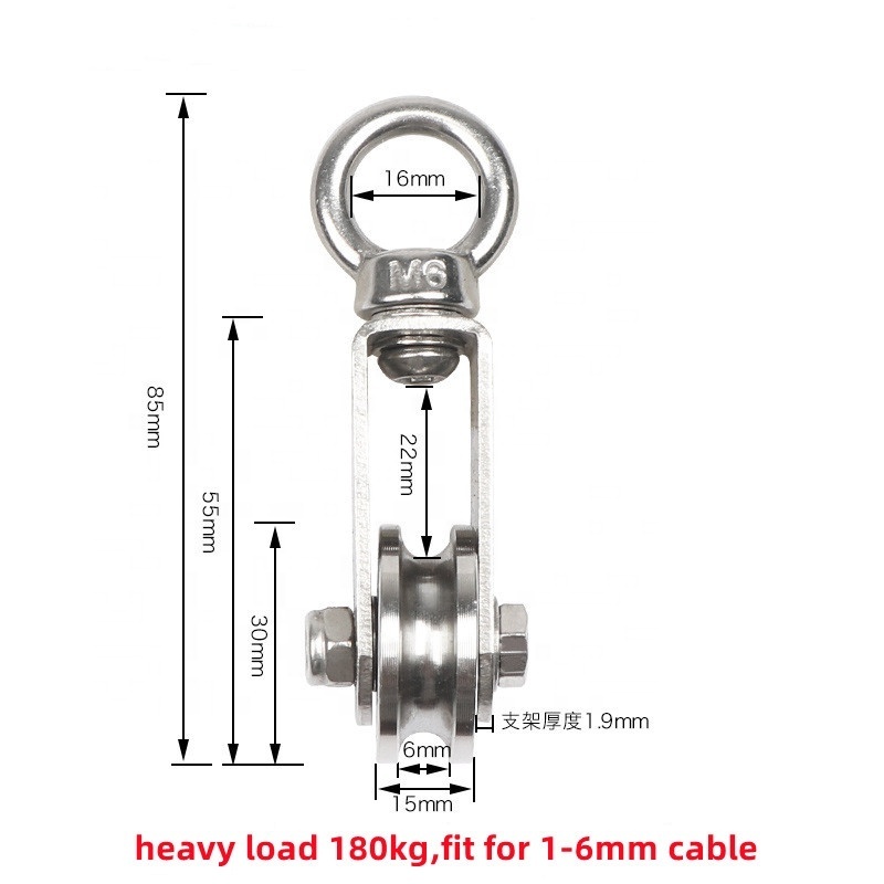 Factory V style wheel 304 stainless steel wire 68mm OD swivel lifting rope pulley gym pulley wheel pulleys