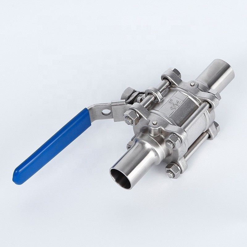 China factory Hygienic grade 304  Stainless Steel 3/4 Inch 3 pcs weld extended Clamp Half Manual Ball Valve